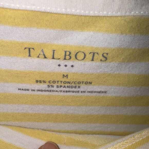 TALBOTS Womens Size Medium Yellow Striped Sequin Anchor Pullover Top Cotton - Picture 4 of 7